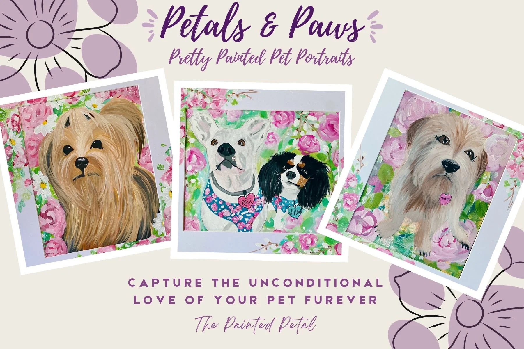 Painted Pet Portraits | The Painted Petal | Art Design Studio